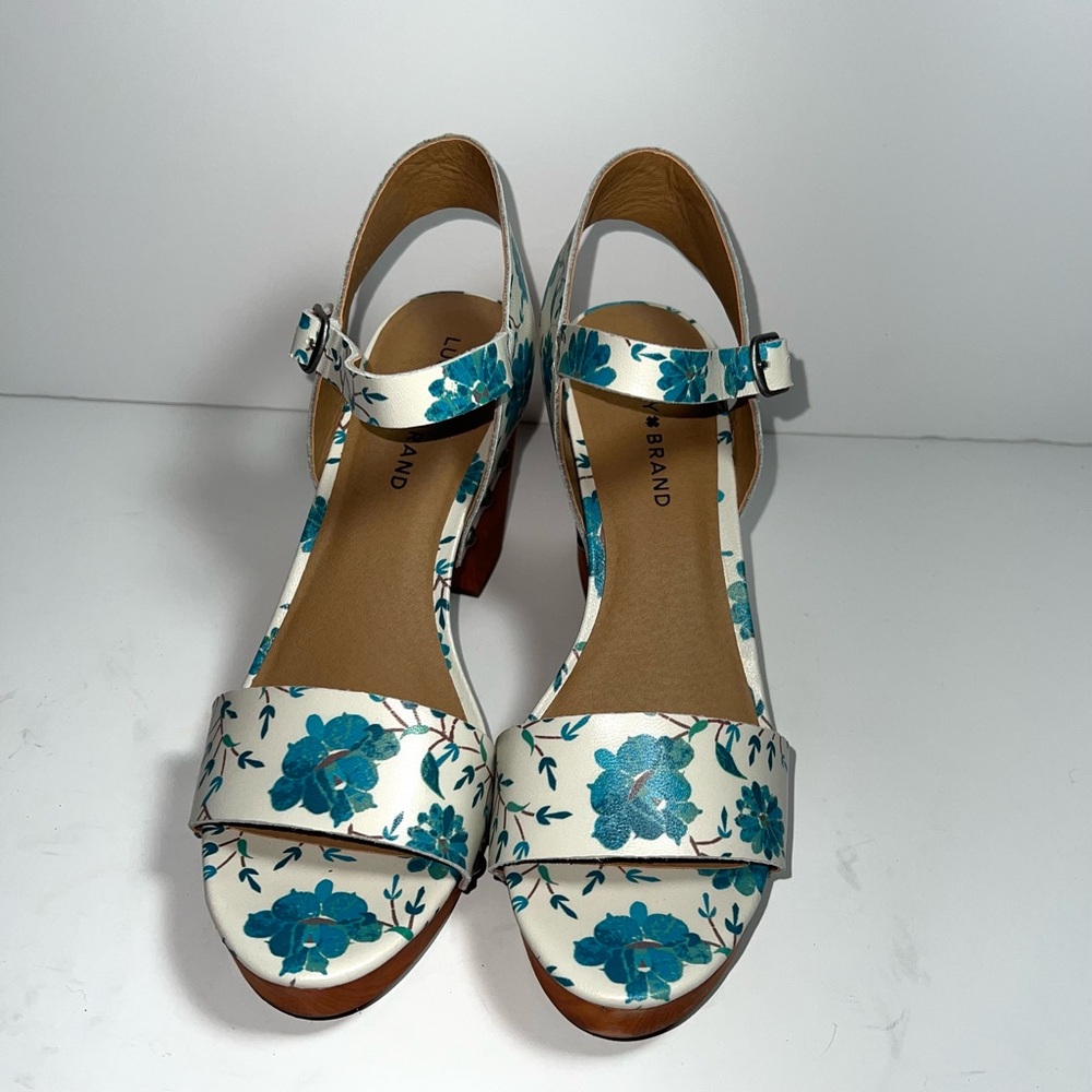 Lucky Brand Floral Heeled Sandals - White and Blue - Picture 2 of 9